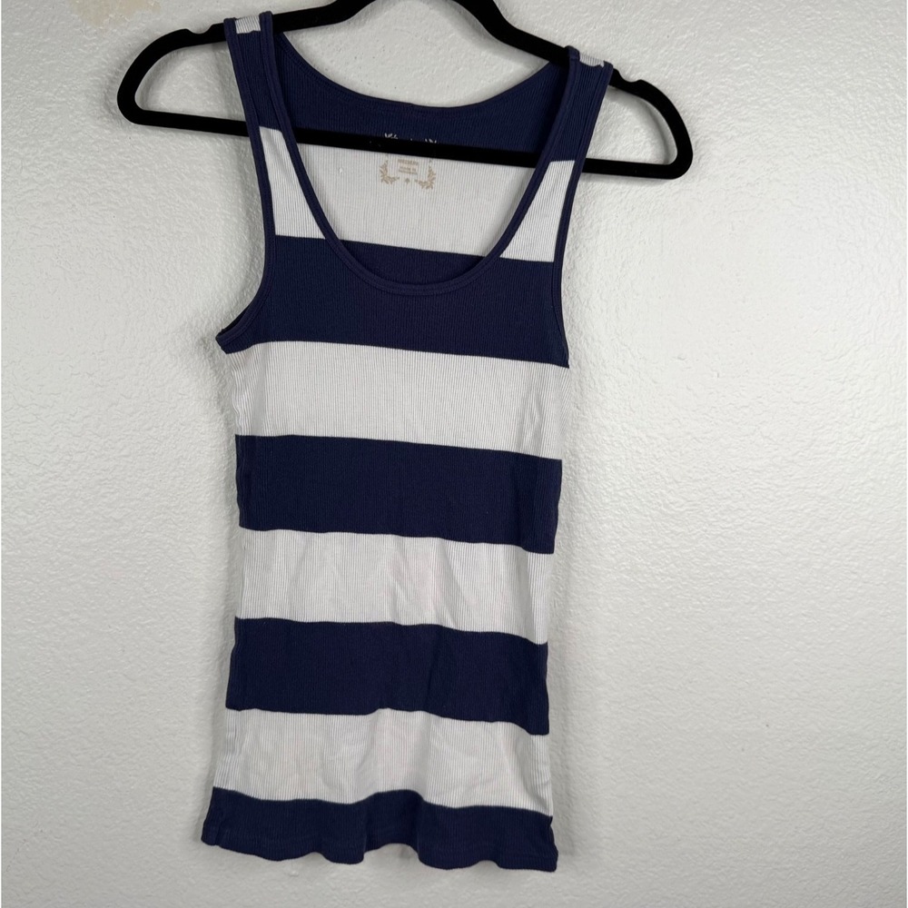 Vintage Old Navy Tank Top Y2K 90's Ribbed Striped Long Preppy Blue White Sz M